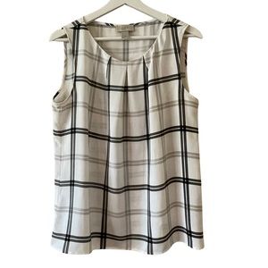 Loft Women’s size M blouse ivory/black/gray sleeveless